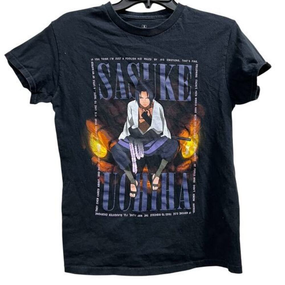 NARUTO SHIPPIDEN black thrashed graphic anime tee sz S